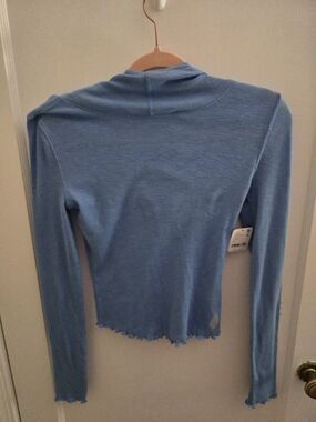 Free People Blue Long-Sleeve Ribbed Top
